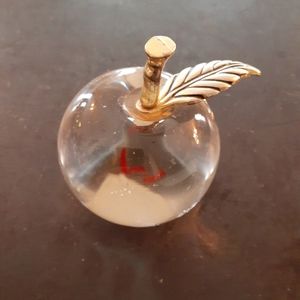 GORGEOUS Clear Art Glass 3" Apple Paperweight.